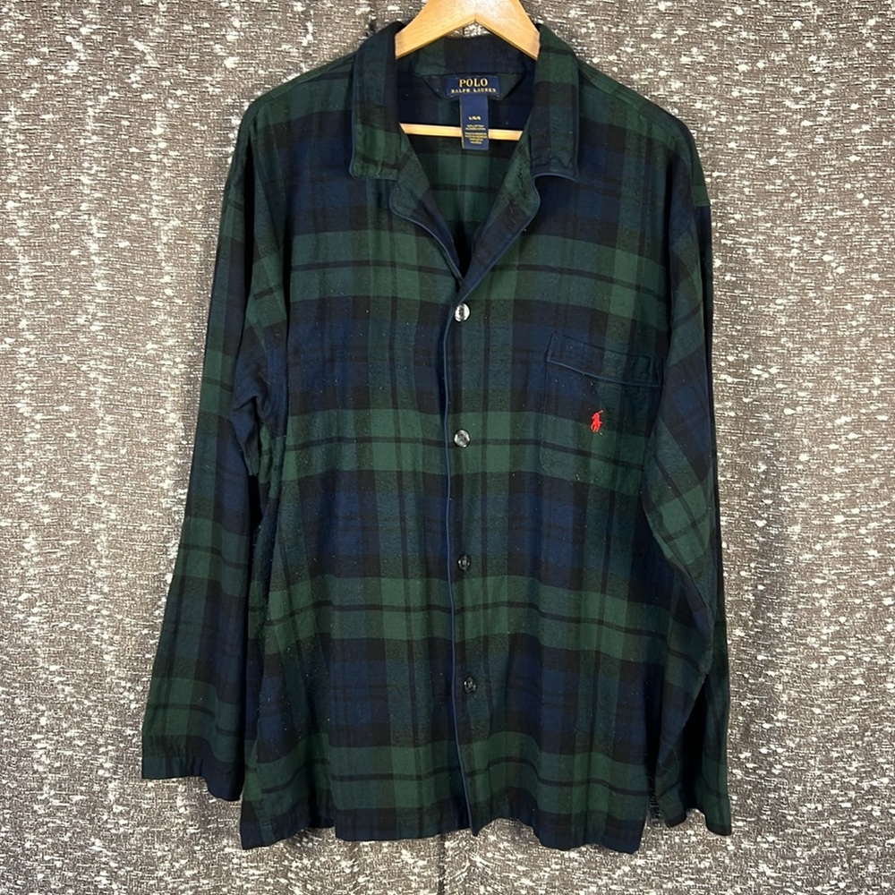 Polo Ralph Lauren Men's‎ Sleepwear Shirt Long Sleeve Plaid Green Blue
